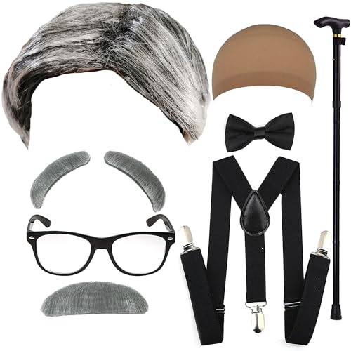 Qnprt QN-OLDMENWIG-GREY Old Man Costume Wig For Kids 100 Days Of School Costume cover