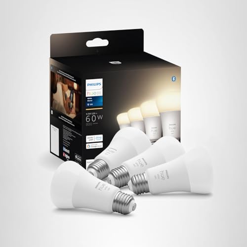 Philips Hue Smart 60W A19 LED Bulb - Soft Warm White Light - 4 Pack - 800LM - E26 - Indoor - Control with Hue App - Works with Alexa, Google Assistant and Apple Homekit