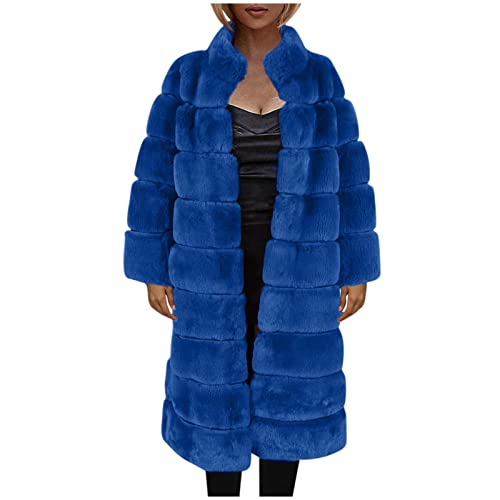 TRIGLICOLEUM Faux Fur Jacket Women's Elegant Fur Coat Faux Fur Coat Winter Jacket Thick Warm Fur Coat Faux Fur Jacket Long Sleeve Transition Jacket Fluffy Fur Coat Winter Coat Outerwear, blue, S