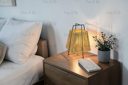 Image of Made in India Eco-Friendly Jute Table Lamp for Bedroom | Modern Minimalist Bedside Lamp with Metal Frame | Aesthetic Night Lamp for Living Room Decor | E27 Holder