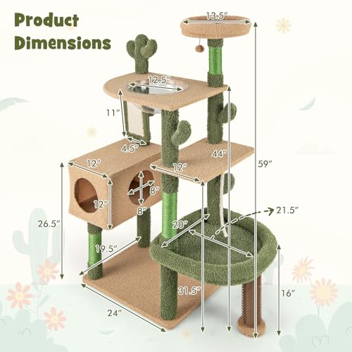Tangkula Torre para Gatos Cactus 59 Pulgadas miniatura 4