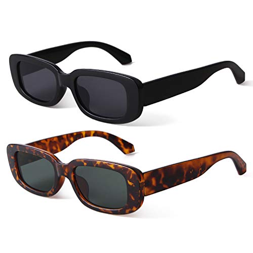 ADE WU Rectangle Sunglasses for Women Men Retro 90s Sunglasses Trendy Black Tortoise Shell Glasses Y2K