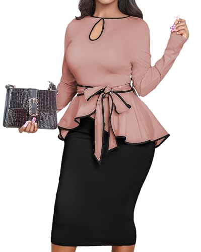 Image of MOJICK Vintage Dress for Women Ruffle Bodycon Keyhole