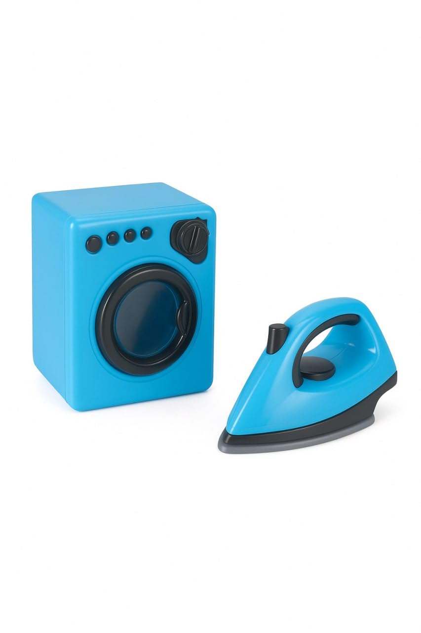 Cojuz Kids Children's Mini Washing Machine Set & Iron Box - Electronic Toy Washer & Dryer with Realistic Sounds and Functions - Birthday Gifts for Kids Ages