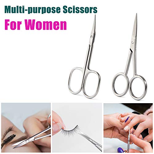 Bezox Small Scissors 2 Pcs Set - Nail Cuticle Scissors/Manicure Scissors Kit - Straight And Curved Blade Beauty Scissor For Beard/Mustache, Nose Hair, Ear Hair, Eyelashes And Eyebrow Trimming #TOP3
