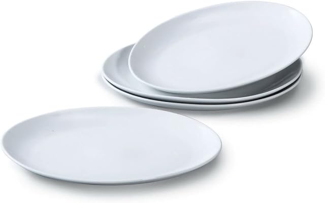 Waterside Fine China Waterside Set of 4 White Porcelain Oval Steak Plates