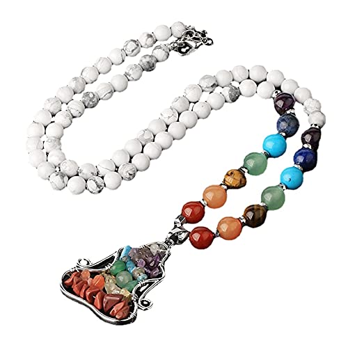 LELEGO Collier avec pendentif en pierre naturelle 7 chakras, Reiki, yoga, guérison, méditation - Chaîne avec fermoir mousqueton, Pierre Cover