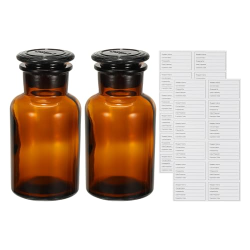 PATIKIL 2 Pack 250ml Glass Reagent Bottle, Wide Mouth Reagent Media Storage Bottle with Ground Stopper for Lab Water Reagent Liquids Chemistry Science Vase Perfume, Brown(8.8oz)