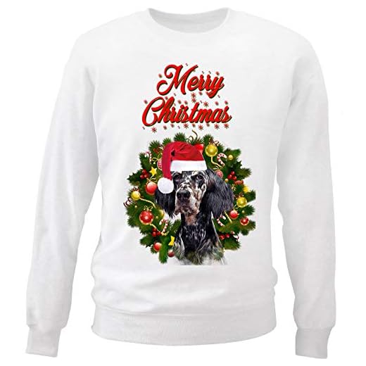 teesquare1st engelska setter för män god jul jultomte P1 vit tröja