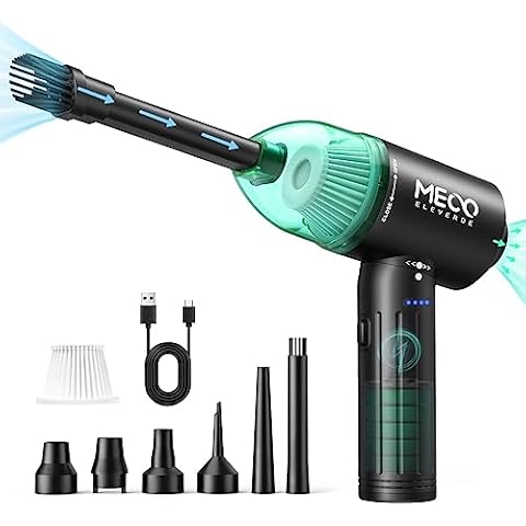 Electric Compressed Air Duster & Vacuum, MECO Electric Air Blower, 4 in 1 Function Powerful 3-Gear to 90000RPM/12000PA Keyboard Cleaner, Rechargeable Cordless Air Duster for Computer/Car/Pet Hair Cover