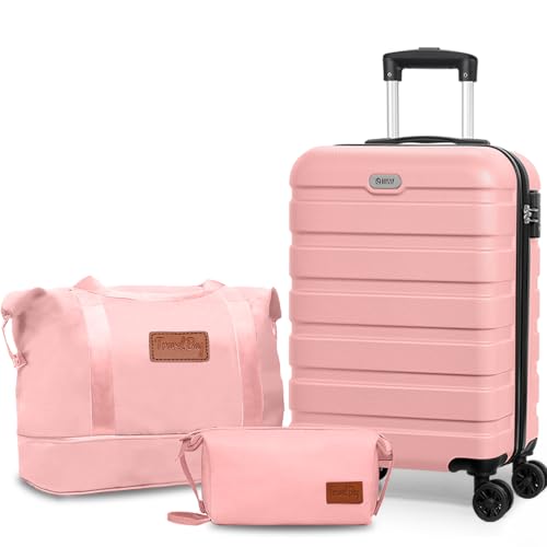 Image of AnyZip Luggage PC ABS Hardside Lightweight Suitcase with 4 Universal Wheels TSA Lock 20 24 28 Inch, Pink, 3 piece set(20 inch), Fashion