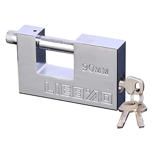 Candado Seguridad Resistente, Candado Rectangular con 3 Llaves, 90mm Candado Exterior Garaje, Grillete Grueso 11.5 mm, para Contenedor, Cobertizo, Portones, Alta Seguridad