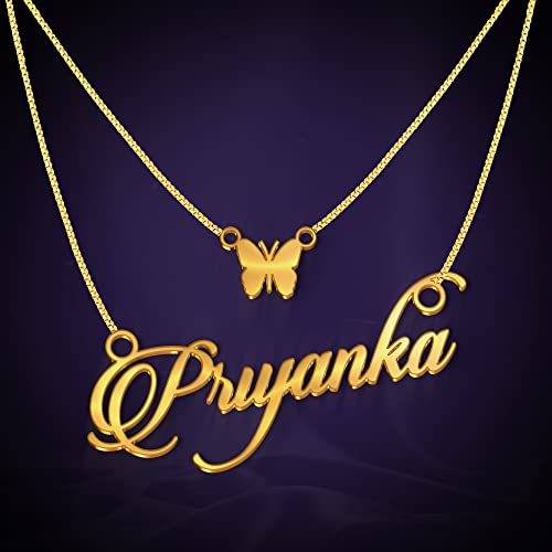 Image of Priyanka Cursive Gold & Silver Name Pendant Necklace, Best Jewelry Gift for Girls.