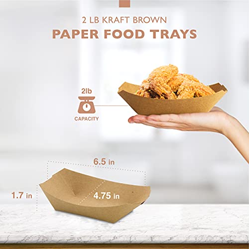 [250 Pack] 2 Lb Heavy Duty Disposable Kraft Brown Paper Food Trays Grease Resistant Fast Food Paperboard Boat Basket For Parties Fairs Picnics Carnivals, Holds Tacos Nachos Fries Hot Corn Dogs #TOP1