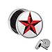 Treuheld | Ohrstecker zum Schrauben - Stern Schwarz Rot - Nautischer Stern - Fake-Plug mit Gewinde - Edelstahl Fake-Tunnel Ohr-Ring - Nautic Star weiß Silber - Ohr-Piercing - Nautical Ohr-Stecker