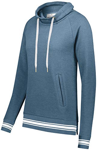 Holloway Sportswear Womens All-American Funnel Neck Pullover S STORM HEATHER/WHITE