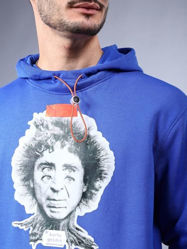 Image of The Indian Garage Co Men Blue Relaxed Fit Placement Printed Overhead Hooded Sweatshirt