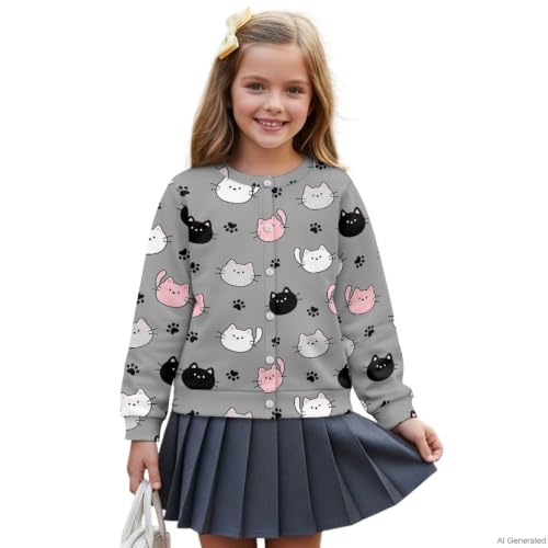 Image of Girls Cardigans Sweater Long Sleeve Crew Neck Button Down Sweaters School Outerwear for Kids Fall Winter Tops