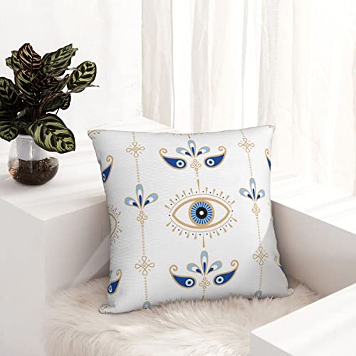 Boho Plush Throw Pillow Covers 18"X 18", Soft Square Decorative Pillowcover Protector For Farmhouse Couch Sofa Bed Chair Living Room - Evil Eye - Blue White #TOP5