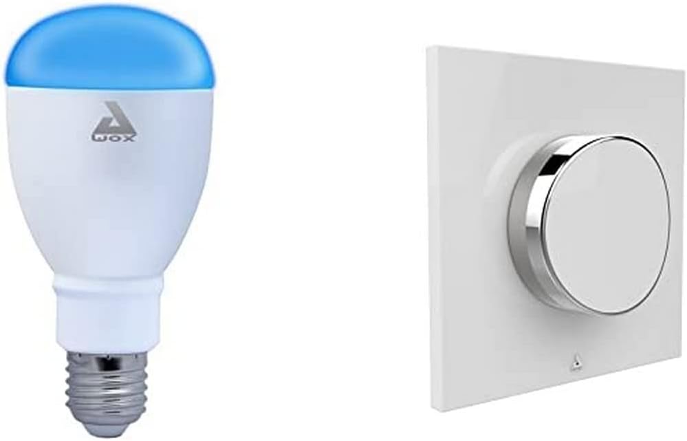 AwoxLight Colour LED Bulb with Bluetooth (E27) + Smart Pebble Wireless Gesture Control Switch, White