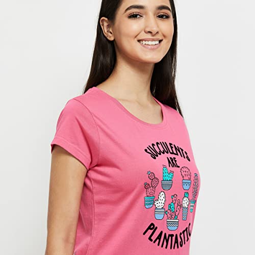 Image of Max Women Nylon Printed Round Neck Capris Set T-Shirt with Capris