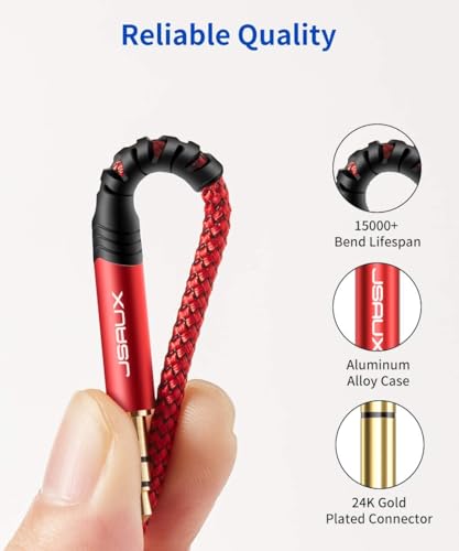 Image of JSAUX 3.5mm to 6.35mm Stereo Audio Cable(3.9FT), 6.35mm 1 /4 inch Male to 3.5mm 1 /8 inch Male TRS Bidirectional Stereo Audio Cable Jack for Guitar, iPod, Laptop, Home Theater Devices, Speaker, Red