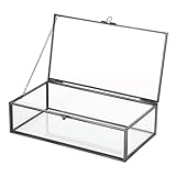 Hipiwe Glass Keepsakes Display Box with Lid - Decorative Black Glass Box Clear Rectangle Storage for Trinket Perfume Cards Gift