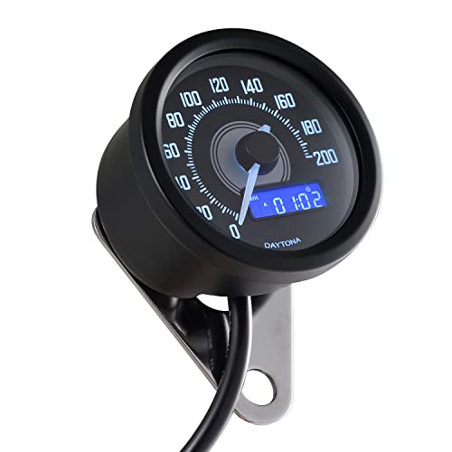Daytona Velona Motorcycle MPH Speedometer 200mph for Honda Rebel, Cafe Racer, Harley Davidson and Other Custom Motorbike Universal Digital Gauge (Black) (92249)