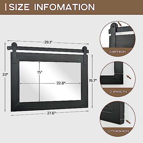 Image of COGOOD Bathroom Mirrors for Over Sink - 29 x 22 Farmhouse Barn Door Wall Mirror for Bathroom, Living Room, Entryway Wall Decor Black