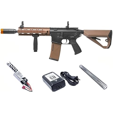 Arcturus Tactical LWT MK-II CQB 10" Polymer- Electric Full/Semi-Auto Airsoft AEG Sport Starter Pack Black-Tan with Battery and Charger Cover