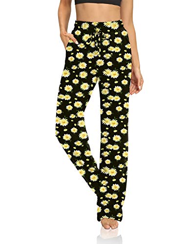DIBAOLONG Womens Yoga Sweatpants Wide Leg Drawstring Comfy Lounge Pants Loose Workout Joggers Long Palazzo Pajamas with Pockets Yellow S