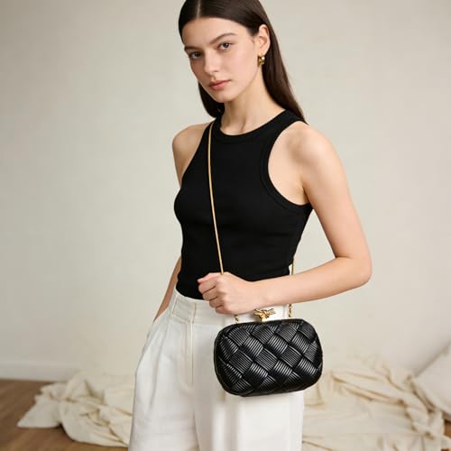 Image of Clutch Purses for Women, Vegan Leather Evening Handbag with Gold Chain