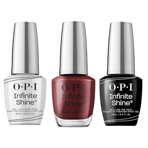Image of OPI Infinite Shine Long-wear Nail Polish, Gel-Like Nail Varnish with no UV lamp needed, 3-Step System for up to 11 days of vibrant colour, Base Coat & Nail Polish & Top Coat, Raisin' The Bar, 3x 15ml
