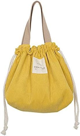 CHERSE Lonchera de pana para mujer, lonchera estética, con cordón, bonita bolsa de mano, suministros pastel (cordón amarillo)