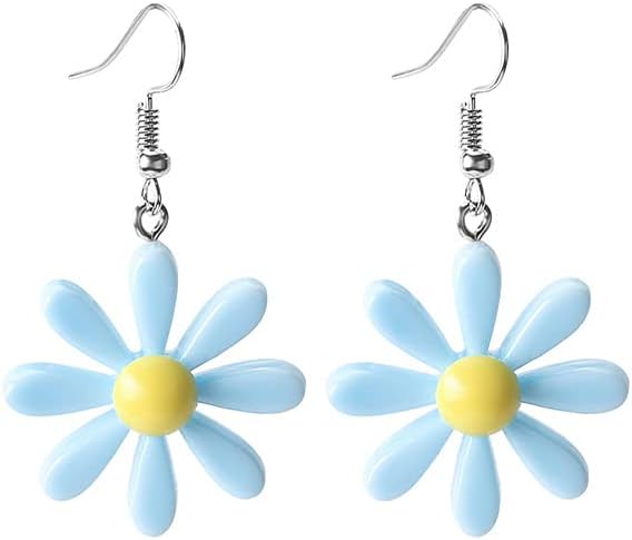 Daisy Flower Earrings for Women, Acrylic Yellow Dangle Earring, Wild Lily Petals Hawaii Plant Earrings