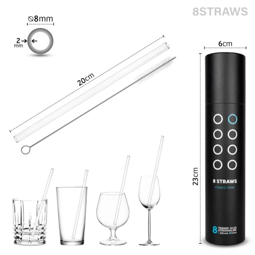 Glas-Strohhalme Set mit 8 Stück und Bürste aus Borosilikatglas