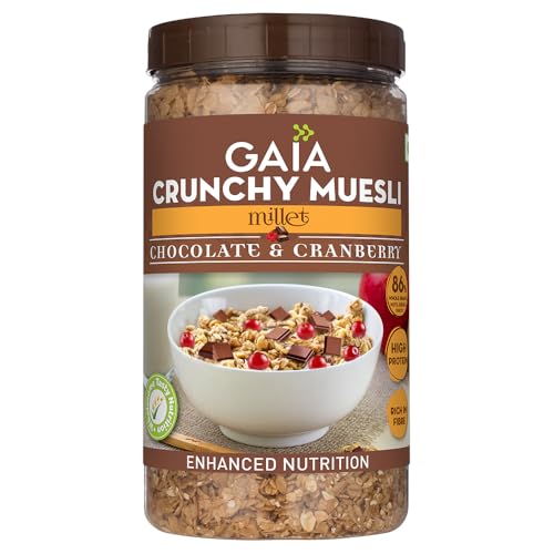 Image of Gaia Crunchy Millet Muesli | Chocolate & Cranberry | Source of Protein | High in Dietary Fibre | Zero Trans-Fat | Zero Cholesterol | For Weight Loss 1kg