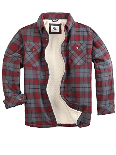 Image of COEVALS CLUB Men's Flannel Shacket Casual Button Snap Sherpa Quilted Lined Premium Jacket Shirts
