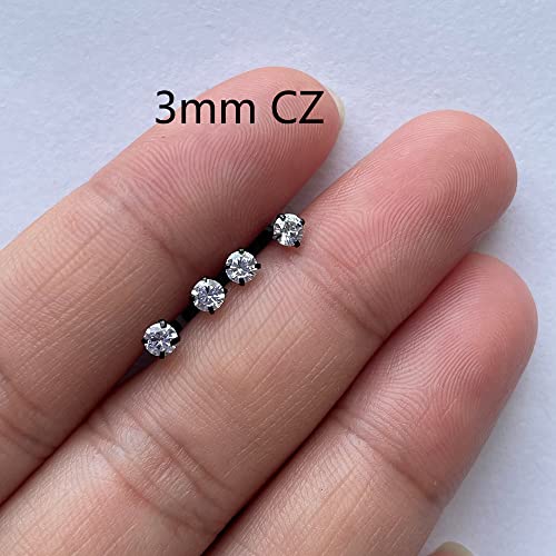 Titanium Flat Screw Back Stud Earrings For Girls,Safety Screw On Cz Earrings Hypoallergenic Surgical Steel Cartilage Earrings (3Mm Cz, Rose Gold) #TOP2