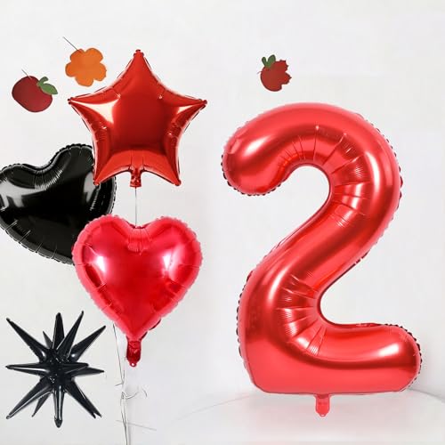 Image of TONIFUL 3rd Birthday Balloons Kit 40 Inch Red Large Number 3 Foil Balloon | with 18Inch Helium Mylar Heart Star Balloons for Kids Women Men Birthday Anniversary Graduation New Year Eve Party Decoration