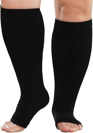 LOFIR Plus Size Compression Socks Flight Socks for Women Large Calves Wide Calf Graduated Compression Socks for Men Open Toe Stockings for Support Travel Pregnancy Nurses 20-30 mmHg 1Pair