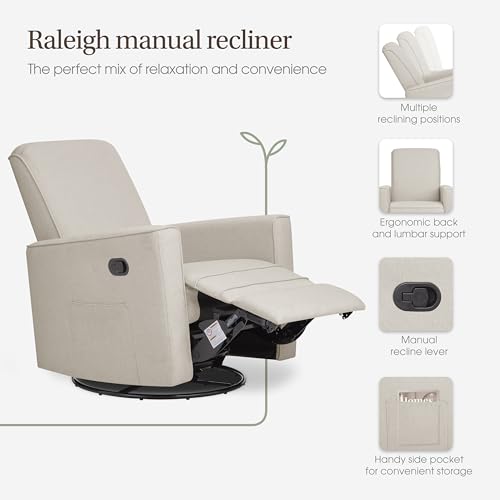 Image of Evolur Raleigh Upholstered Manual Glider Recliner- Rocking & 360 Swivel with Smooth Glide - Greenguard Gold & FSC Certified - Modern Nursery and Living Room Chair in Light Sand