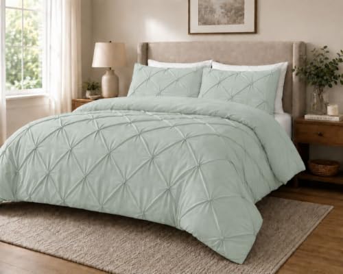 Image of Alexander Pintuck Brushed Microfibre Duvet Cover Set, Duck Egg , Double