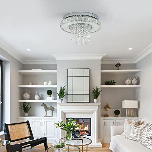 Ocwht Dimmable Crystal Chandelier For Living Room Chandelier Ceiling Light Fixture Modern Flush Mount Chandelier Light Led Chandelier For Dining Room Hallway Bedroom Chandelier With Remote Control #TOP3