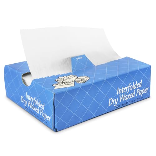 Fit Meal Prep 500 Sheets 8 x 10.75” Dry Wax Paper Sheets for Food, Greaseproof Sandwich Wrapping, Interfolded Deli Wax Paper for Fries, Burgers, Food Basket, Made in USA