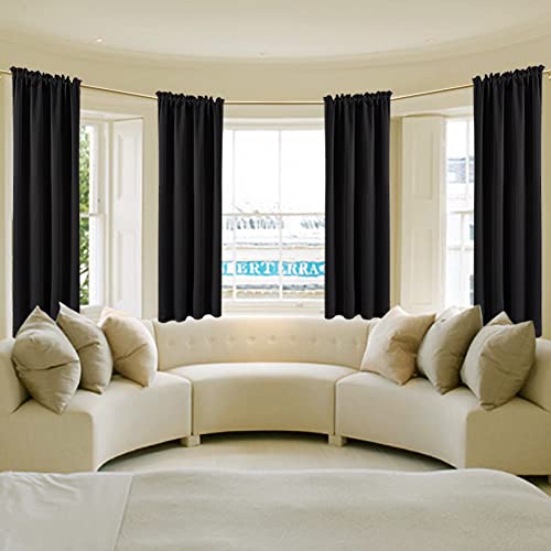 Black Curtains 48 Inch Length 2 Panels For Bathroom Window Kitchen Waterproof Rod Pocket Thermal Insulated Light Blocking Room Darkening Black Out Blinds & Shades For Bedroom Windows 34 Inches Wide #TOP4