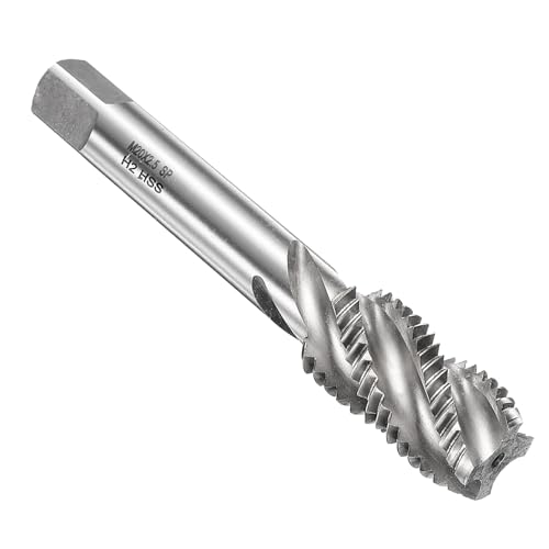 sourcing map Spiral Flute Thread Taps M20 x 2.5 H2 Metric Machine Threading Tap Bit, Uncoated Screw Tapping Repair Tool, M2 High-Speed Steel (HSS)