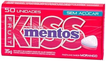 Caixa de balas Mentos Kiss morango sem açúcar