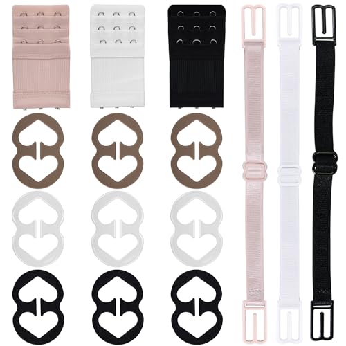 PHLSTYLE Bra Strap Clips, 3 Pcs Bra Extenders 3 Hooks, 3 Pcs Bra Strap Holder, 9 Pcs Bra Clips, 15 Pcs Bra Strap Clips Set for Full Cup Size, Conceal Straps...