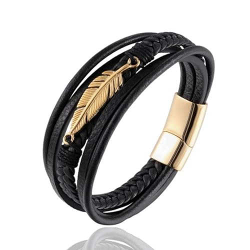 Bracelet homme cuir et plume bijou classique aux finitions soignées